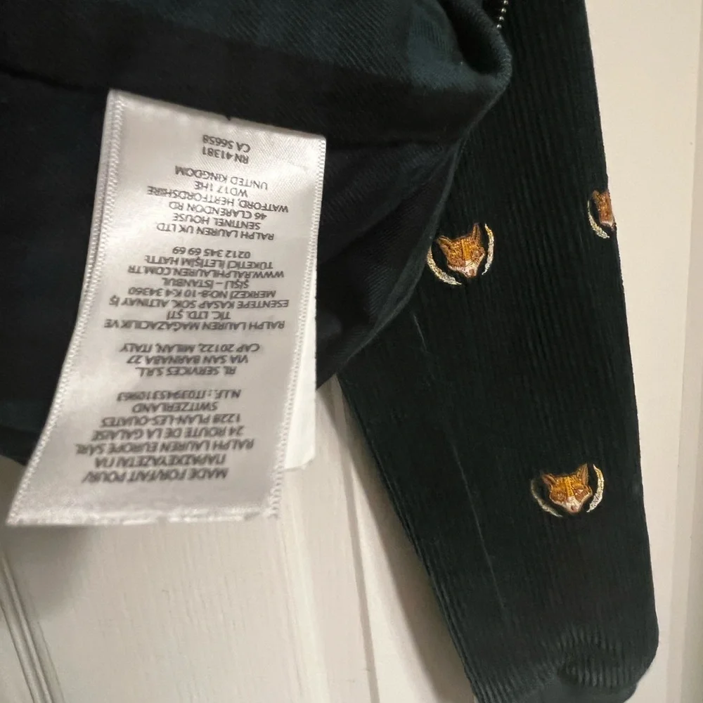 Dark Green corduroy Ralph Lauren Polo jacket with Fox and Rooster Embroidery - Picture 6 of 6